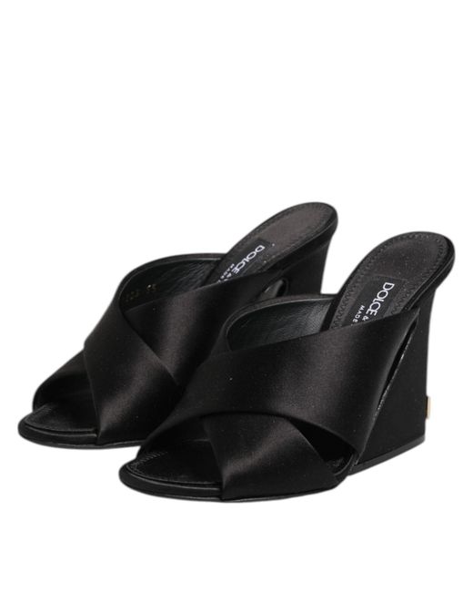 Dolce & Gabbana Black Satin Wedge Sandal
