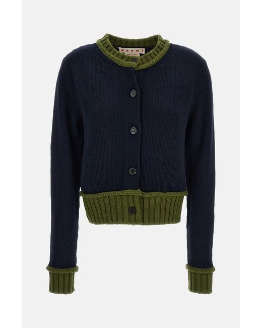 Marni Blue Crew-Neck Boxy Fit Cardigan