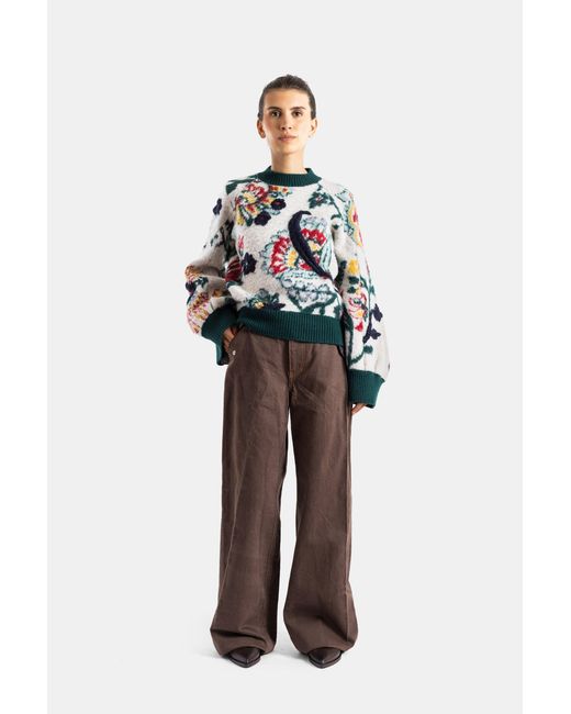 Sacai Natural Pull En Maille Floral Jacquard Knit Pullover Ivoire Sweater