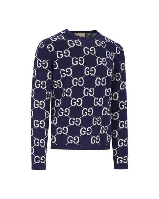 Gucci Blue Gg Jacquard Sweater for men