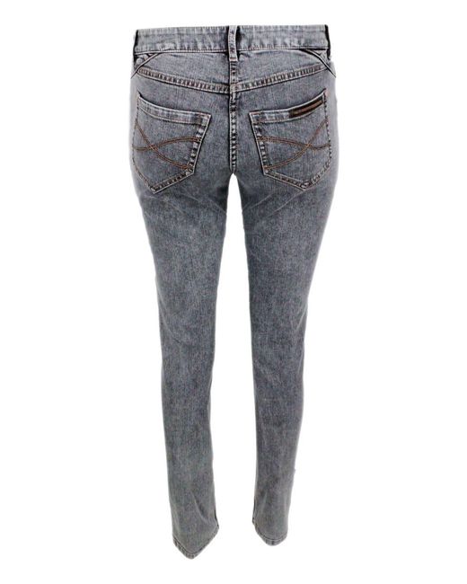 Brunello Cucinelli 5-pocket Jeans Trousers In Stretch Denim Skynny Fit  Model With Jewels On The Back Pocket in Gray | Lyst