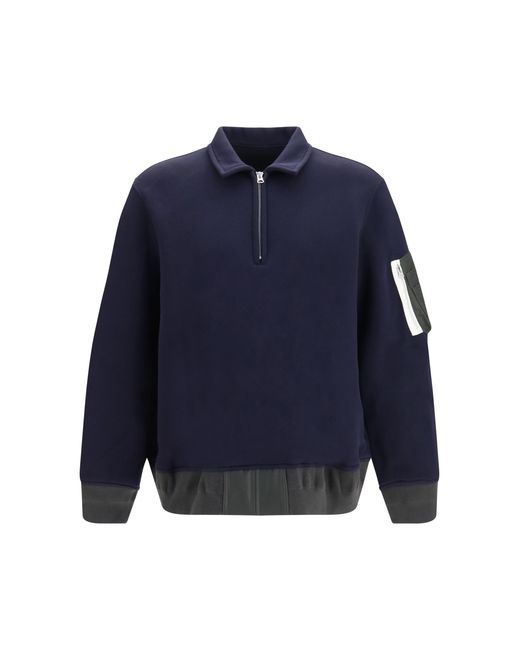 Sacai Blue Terry Cloth Zip Polo Cotton; Polyester Shirts for men