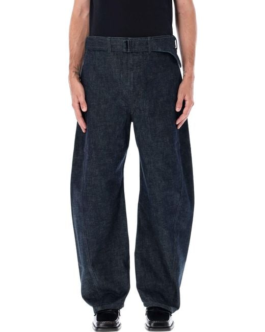Lemaire Blue Twisted Belted Pants for men
