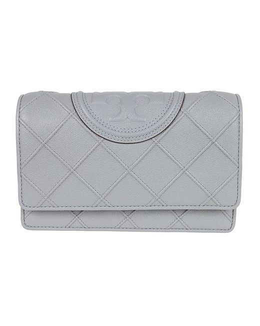 Tory Burch Gray Fleming Soft Grained Chain Wallet