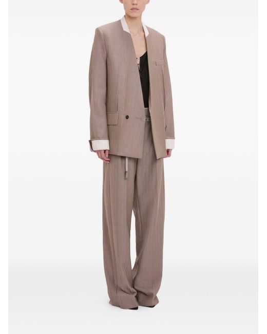 Victoria Beckham Natural Limestone-Colored Herringbone Virgin Wool Double-Breasted Suit