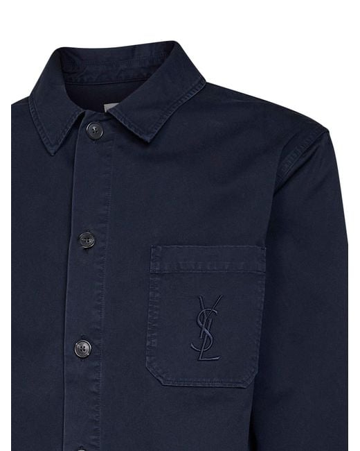 Saint Laurent Blue Overshirt Cassandre Cotton for men