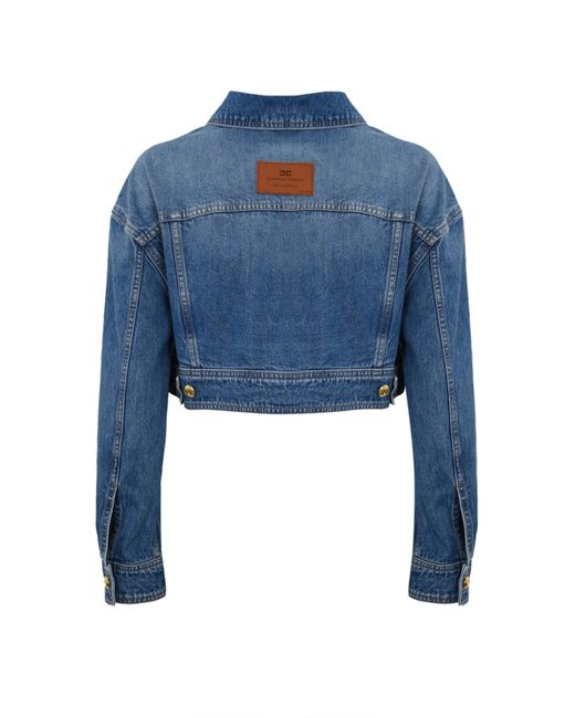 Elisabetta Franchi Blue Oversized Cropped Denim Jacket