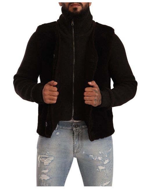 Dolce & Gabbana Black Elegant Leather Bomber Jacket for men