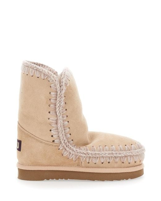 Mou Natural Ankle Boots Patent Suede Sheep