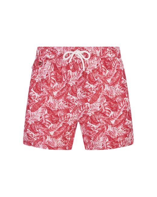 Kiton Red Swim Shorts With Foliage Print for men