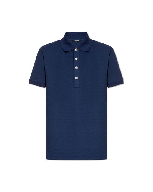 Balmain Blue Cotton Polo Shirt, for men