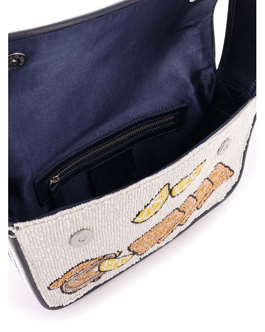 Staud Blue Tommy Beaded Bag Shoulder Bag With All-Over Beads