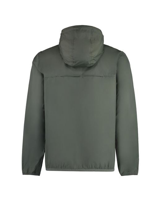 K-Way Green Claude Hooded Nylon Jacket Polyamide Raincoats for men