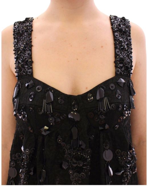 Dolce & Gabbana Black Floral Crystal Embedded Dress