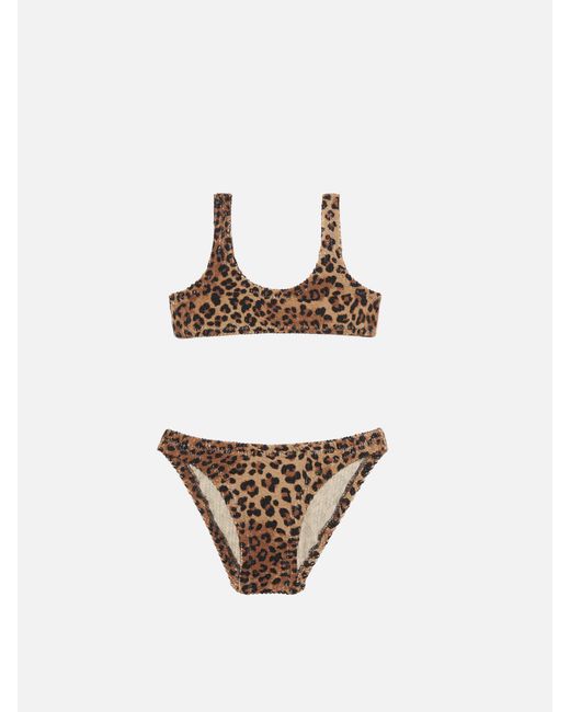 Mc2 Saint Barth White Baker Classic Crinkle Bralette Bikini With Animalier Print
