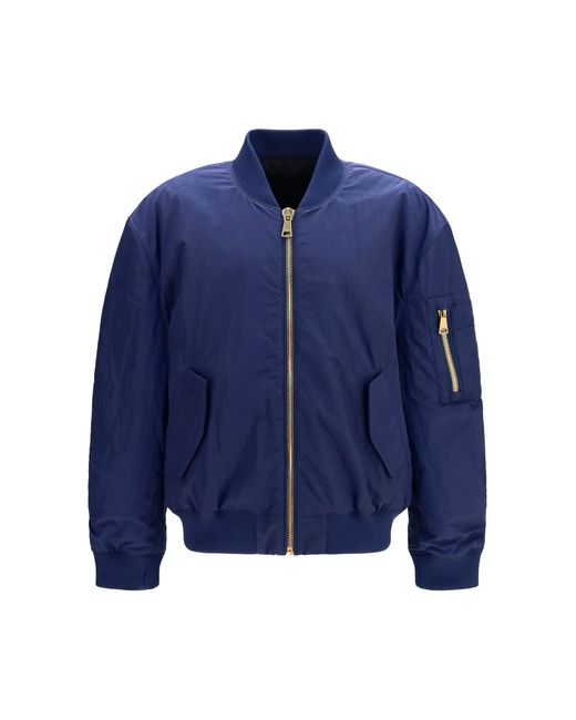 Balmain Blue Nylon Bomber Jacket With Embroidered Back Logo for men