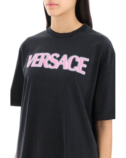 Versace Black Distressed T-shirt With Neon Logo