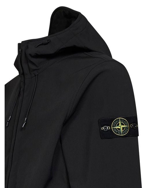 Stone Island Black Soft Shell-R Hooded Jacket for men