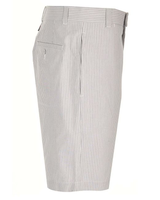 Thom Browne White Striped Cotton Bermuda Shorts for men