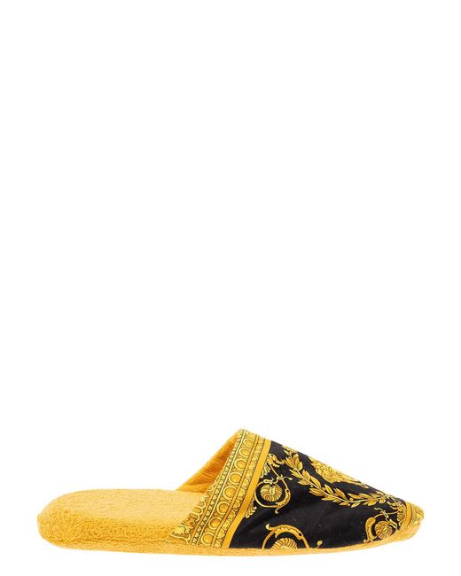 Versace Yellow House Slippers Baroque Print Cotton