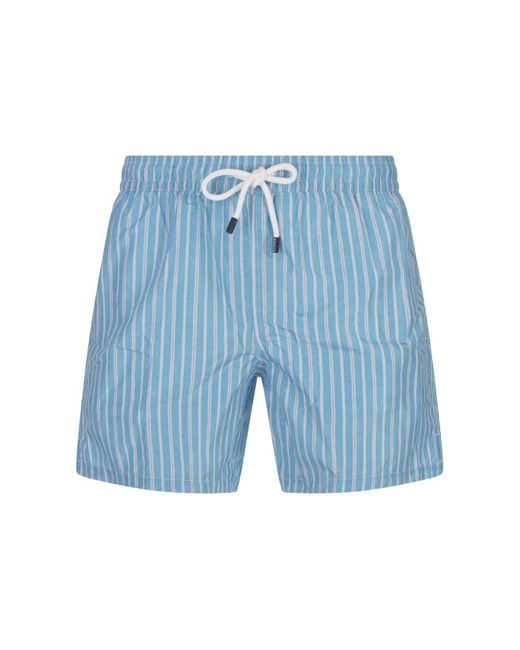 Fedeli Blue Light Striped Swim Shorts for men