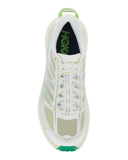 Hoka One One Green 'Mafate Speed 2' Low Top Sneakers With Logo Patch On The Tongue And Contrasting Pull-Tab
