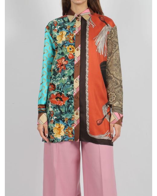Gucci Multicolor Heritage Patchwork Print Silk Shirt