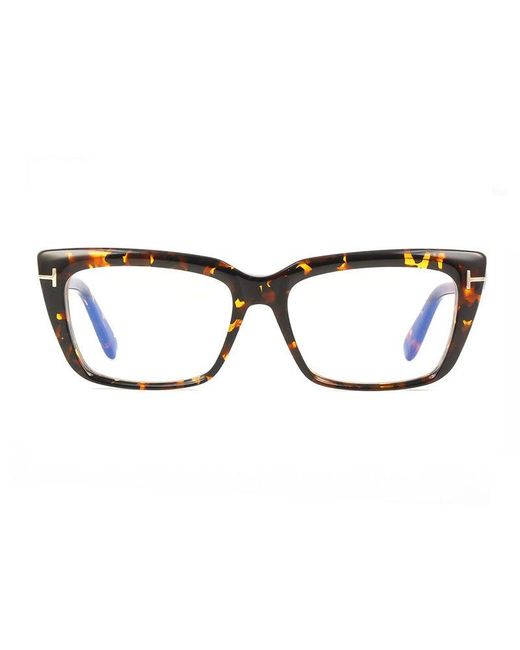 Tom Ford Brown Eyeglasses Square Full Rim, Shiny Frame And Clear Light Block Lens Ft5894-B001