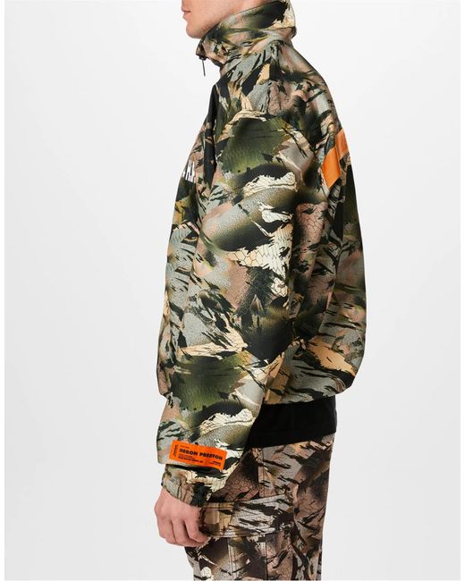 Heron Preston Green Nylon Camo Logo Tape Windbreaker Jacket Clothing Coats for men