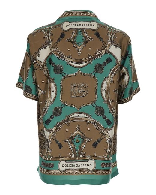 Dolce & Gabbana Green Bowling Shirt With Cuban Collar And All-Over Floral Print for men