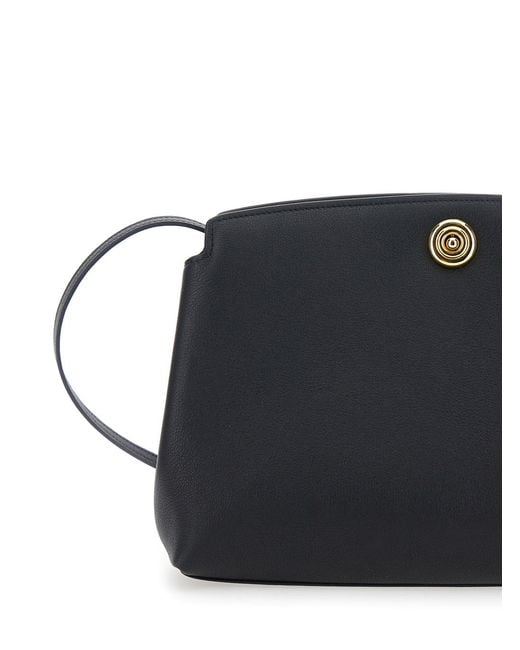 Liffner Black Pushlock Pouch Leather Clutch Bag With Clasp Closure For Calf Clutches And Pochettes