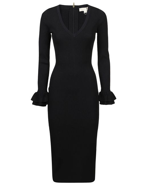 Michael Kors Eco V-neck Rufl Cuf Midi Dress in Black | Lyst UK