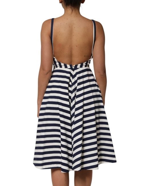 Dolce & Gabbana White Striped Fit Flare Dress