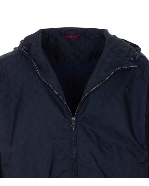 Gucci Blue Gg Nylon Zip Jacket for men