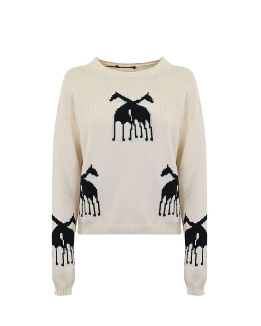 Max Mara Studio White Unno Sweater In Jacquard Cotton Blend