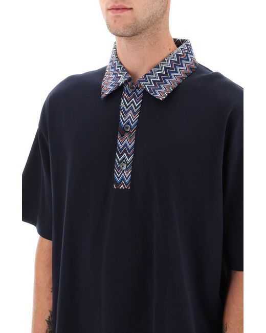Missoni Blue Oversized Polo Shirt With Herringbone Details for men