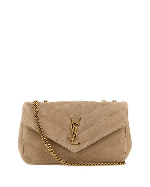 Saint Laurent Natural Beige Suede Small Loulou Shoulder Bag