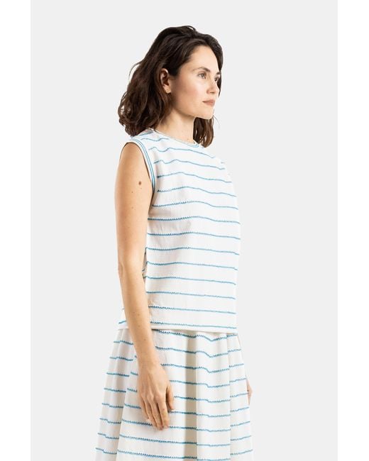 Bielo White Wavy Striped Knit Tank Top Ecru And Gilet