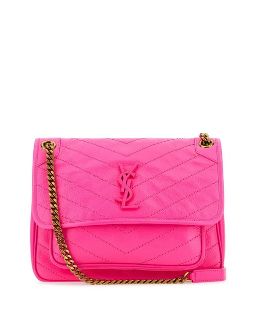 Saint Laurent Pink Fluo Nappa Leather Medium Niki Shoulder Bag