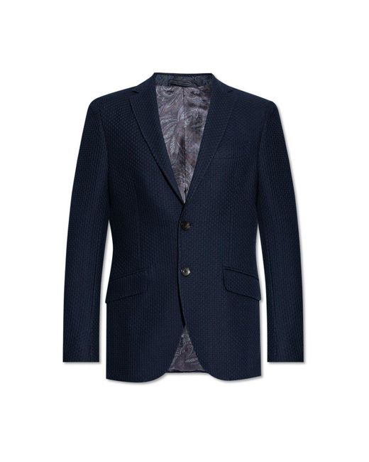 Etro Blue Patterned Single-Breasted Blazer for men