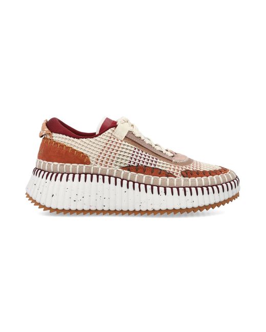 Chloé Pink Nama Embroidered Suede And Recycled Mesh Trainers