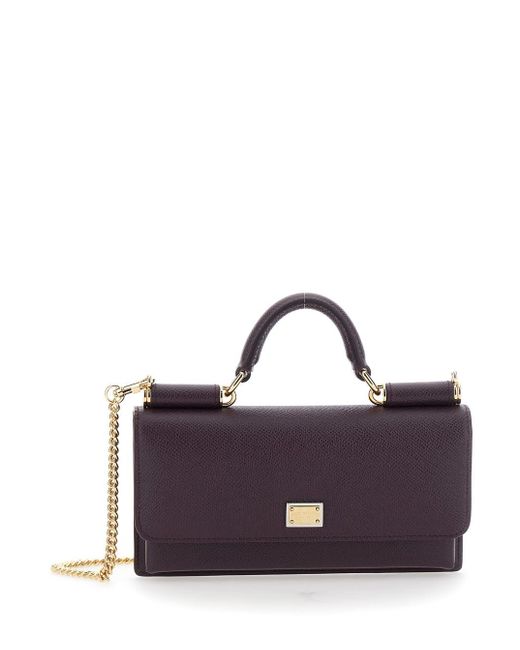 Dolce & Gabbana Purple Handbag With Logo Plaque