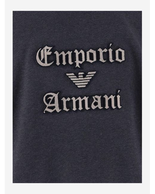 Emporio Armani Blue Dark Cotton Hoodie With Contrasting Logo Patch for men