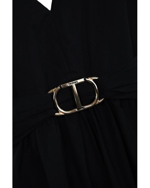 Twin Set Black Poplin Dress With Oval T Logo