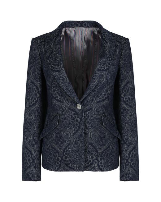 Etro Blue Denim Jacquard Jacket Cotton Blazers