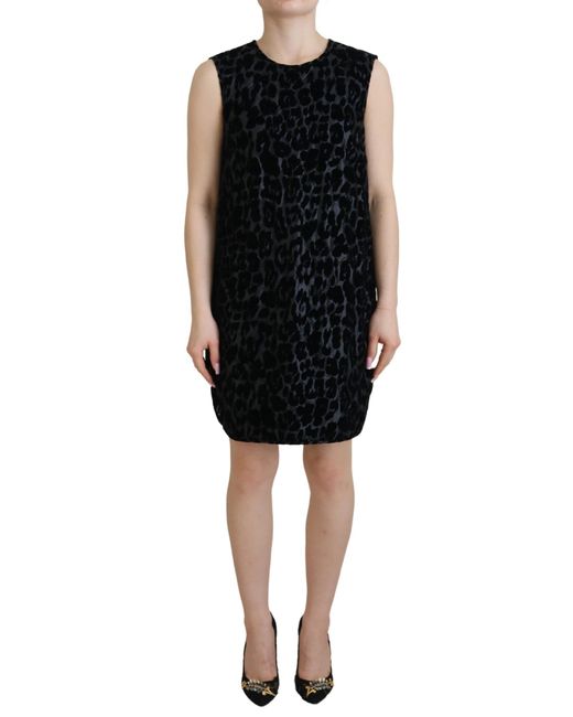 Dolce & Gabbana Black Elegant Leopard Pattern Mini Shift Dres