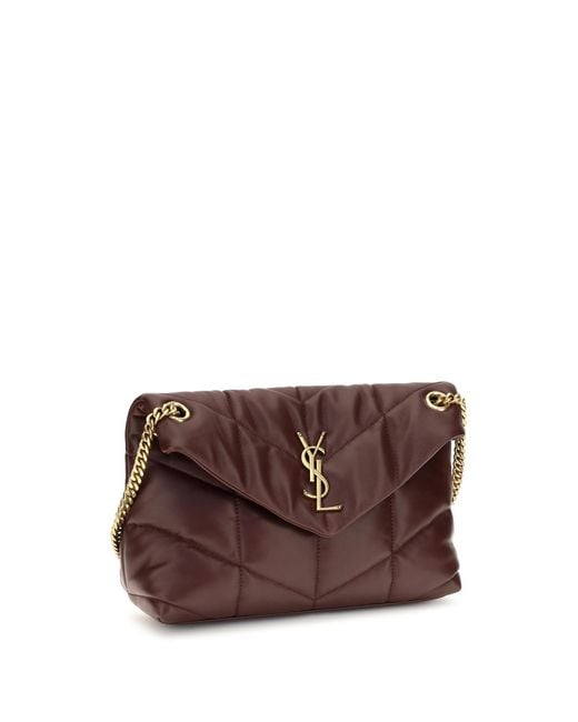 Saint Laurent Brown Shoulder Bag Puffer Toy Lambskin