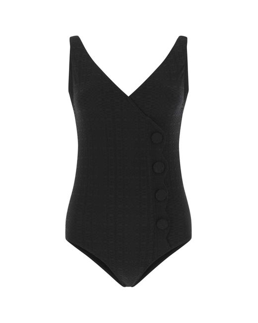 Lisa Marie Fernandez Black Stretch Seersucker Scallop Swimsuit