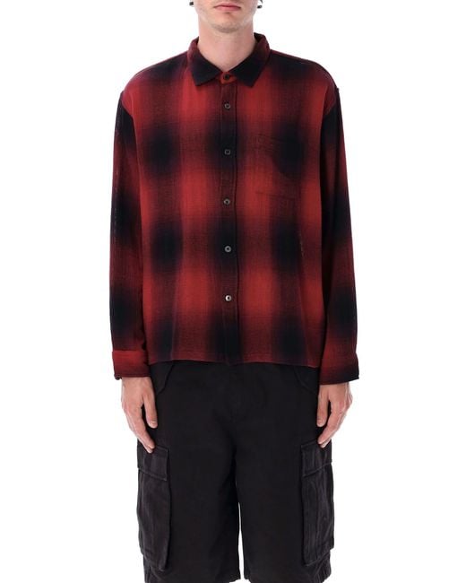 Stussy Red Loose Weave Plaid Shirt for men