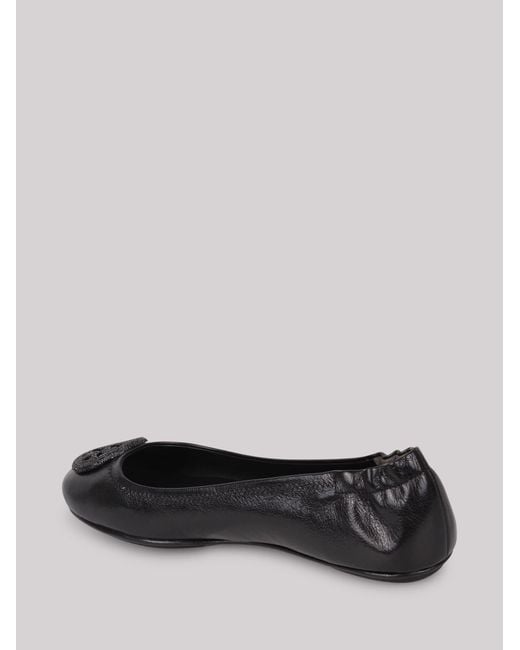 Tory Burch Black Minni Leather Ballerina Shoes